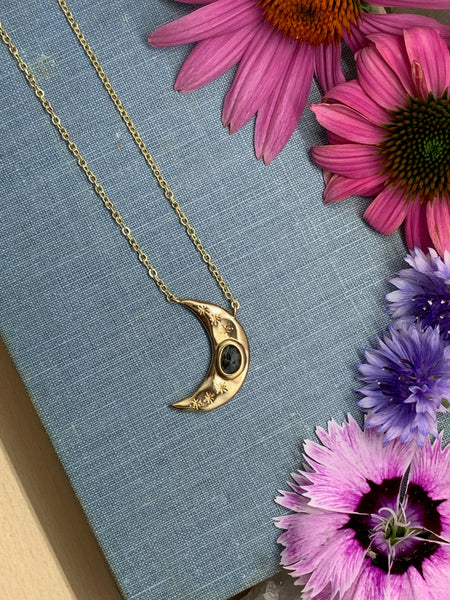 gold crescent moon necklace // labradorite // gift // gift for her // necklace // gold jewelry // jewelry // gold necklace // summer