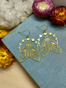 moth earrings, gold earrings, moth jewelry, luna moth earrings, night sky, gift, gift for her, earrings under 20, moon phases, lunar