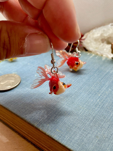 goldfish earrings, goldfish dangle earrings, gold fish, fish, jewelry, earrings, gold earrings, holiday, statement earrings, kawaii earrings