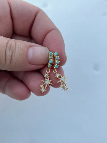 celestial opal and turquoise huggie earrings