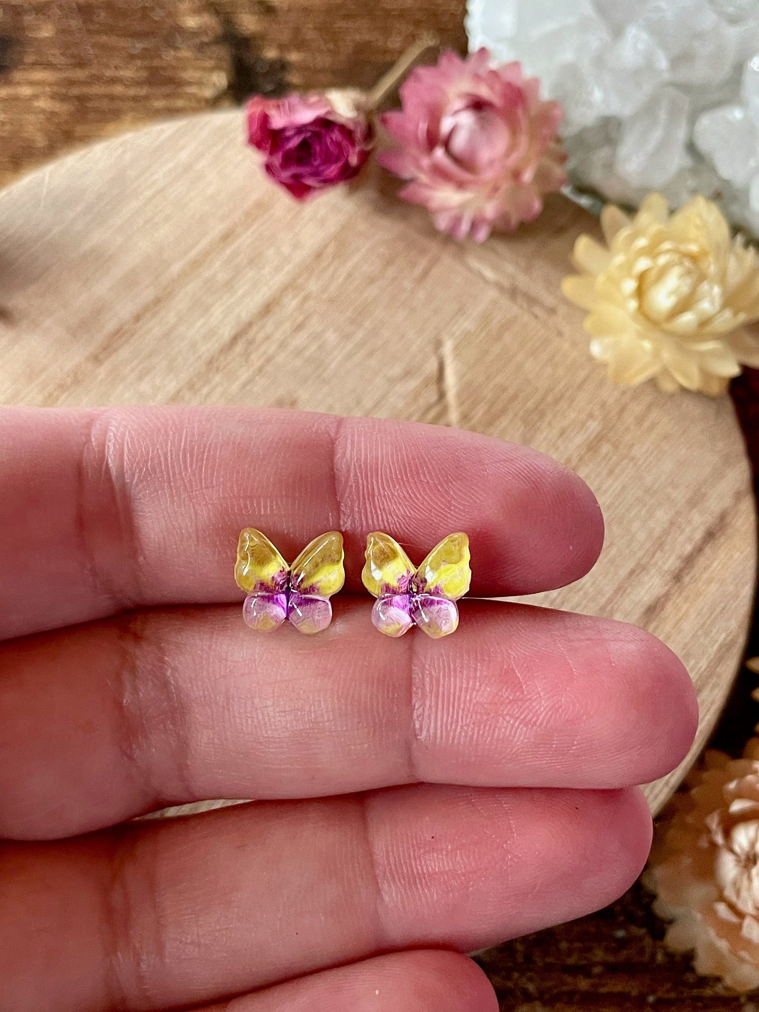 yellow butterfly stud earrings, butterfly earrings, butterfly studs, yellow earrings, gift, gift for her, mother's day, spring earrings