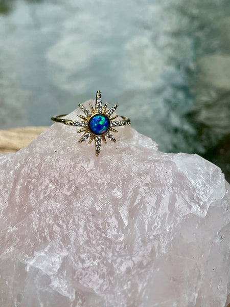 adjustable gold ring, opal star ring, adjustable ring, gold ring, jewelry, gift, gift for her, summer jewelry, starburst ring, sun, opal