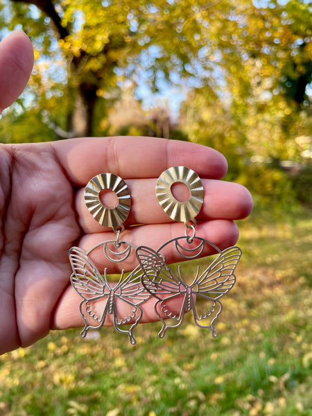 silver moth earrings, fall earrings, autumn earrings, jewelry, silver earrings, gift for her, dangle earrings, moth earrings, gold earrings