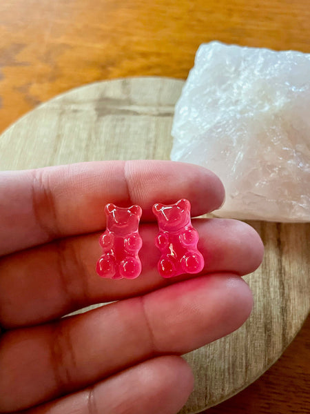 pink gummy bear stud earrings, gummy bear jewelry, 90s jewelry, gift, gift for her, stud earrings, fun earrings, holiday, christmas