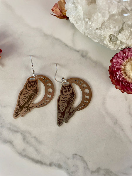 silver owl earrings, laser cut jewelry, earrings, dangle earrings, jewelry, gift, gift for her, owl, owl earrings, owl jewelry, silver