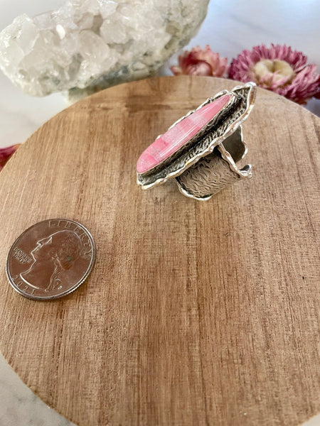 rose quartz inspired polymer clay ring, silver ring, adjustable ring, hypoallergenic, large ring, gift, gift for her, jewelry, holiday
