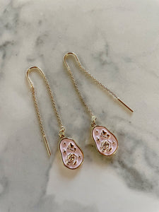 gold threader earrings, rose earrings, pink rose jewelry, gold threaders, gold jewelry, pink rose, rose earrings, valentines day, holiday