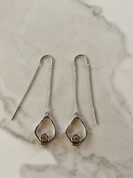smoked glass silver threader earrings, earring, silver earrings, threader earrings, gift, gift for her, statement earrings, threaders