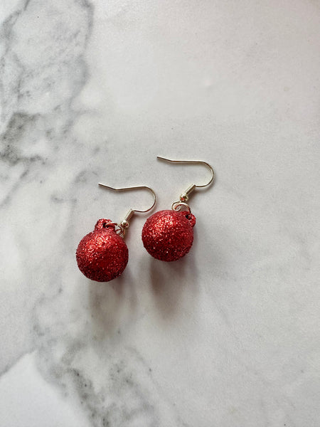 burgundy christmas ball, christmas earrings, christmas tree ball, gold dangle earrings, statement earrings, holiday, gift, gift for her