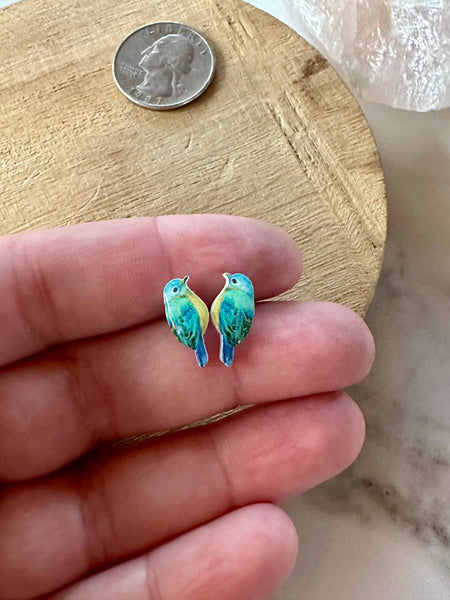 love bird earrings, bird earrings, bird jewelry, blue birds, bird gift, gift for bird lover, bird stud earrings, holiday, jewelry, earrings