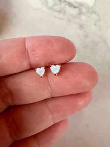 opal heart stud earrings