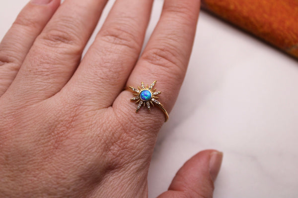 adjustable gold ring, opal star ring, adjustable ring, gold ring, jewelry, gift, gift for her, summer jewelry, starburst ring, sun, opal