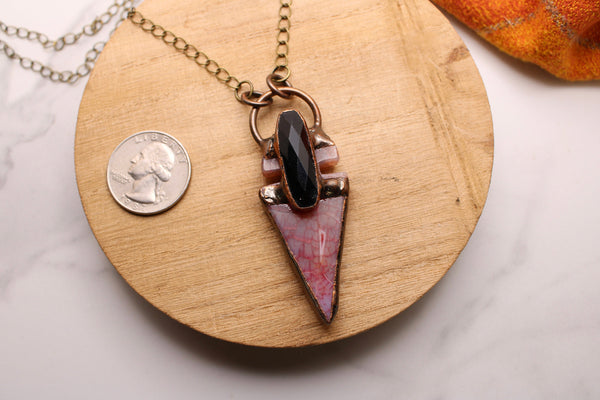 quartz statement necklace, onyx necklace, jewelry, gift, gift for her, bronze necklace, holiday, statement jewelry, gift for mom, triangle