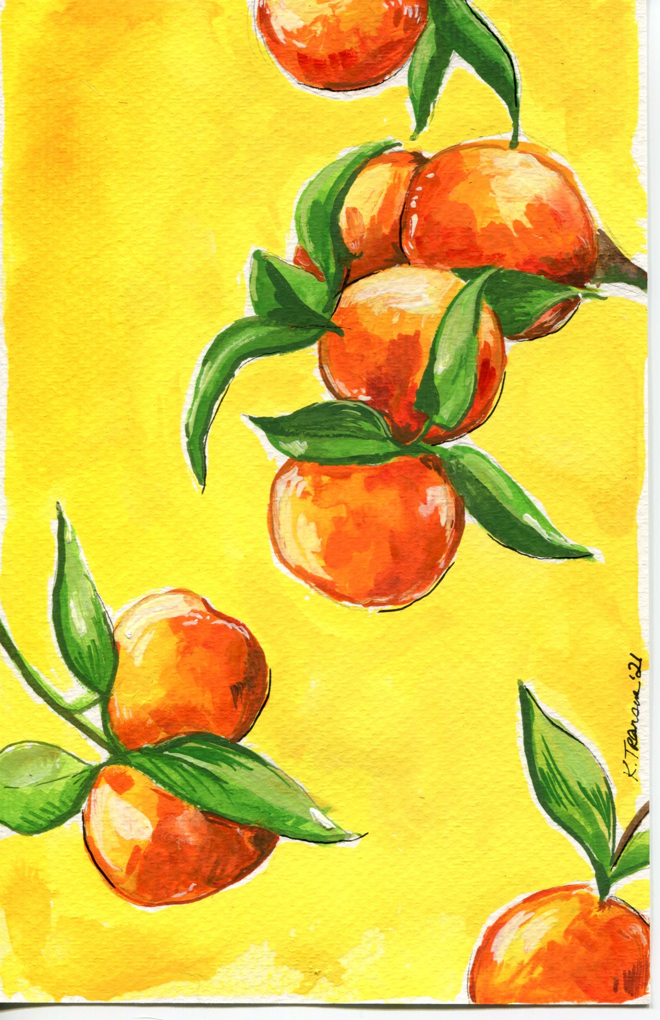 original orange watercolor painting
