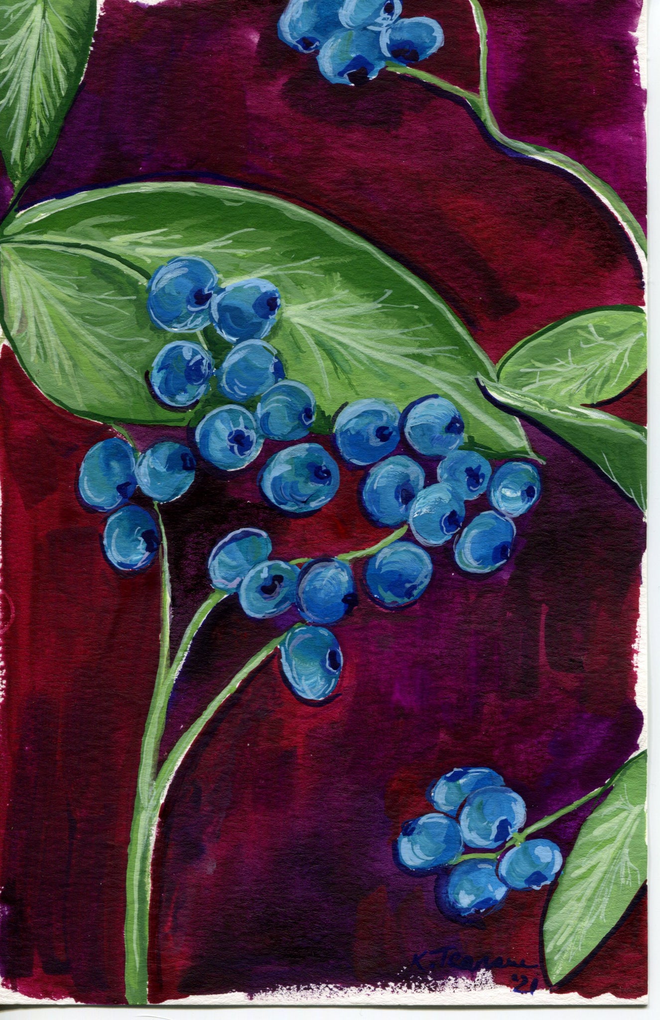 original blueberry watercolor painting